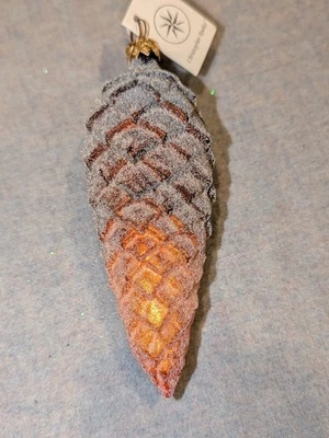 RETIRADO Christopher Radko Naranja y Marrón Cono de Pino Azúcar Escarcha Vidrio 1996 Polonia Foto 1 de 4