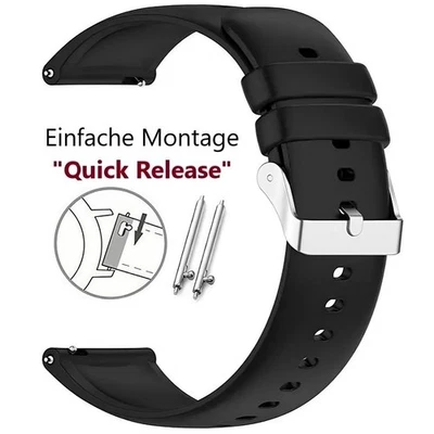  16 | 18 | 20 | 22 mm Silikon Ersatz Uhrenarmband Schwarz Smart Band Uhr - Bild 1 von 4