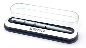 VINTAGE SHEAFFER LADY BALLPOINT PEN IN BOX IN BRUSHED SILVER FLORENTINE BAND USA - Picture 1 of 10