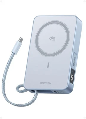 Banco de alimentación UGREEN MagFlow 10.000 mAh, Qi2 25 W inalámbrico certificado azul  Foto 1 de 4