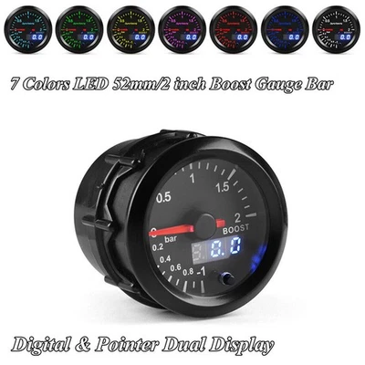 Medidor de presión de barra medidor Turbo Boost digital + puntero coche 2 pulgadas 12 V 7 colores LED Foto 1 de 4