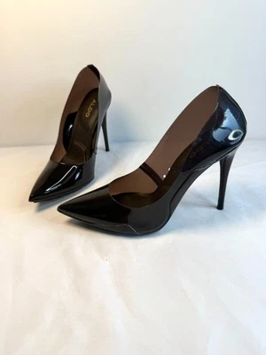 Aldo Sculpclear Size 7 Dark Brown Patent Formal High Stiletto Heel Dressy - Image 1 of 4