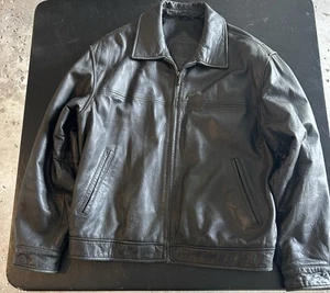 Roundtree & Yorke Basic Black Bomber Leather Jacket Lambskin Sz Large - Picture 1 of 14