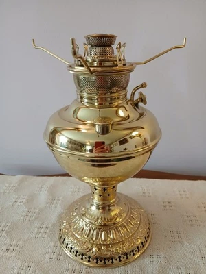 Antique Miller Brass Oil Lamp  Pat. Date 1895 w Tripod  & Chimney - Image 1 of 4