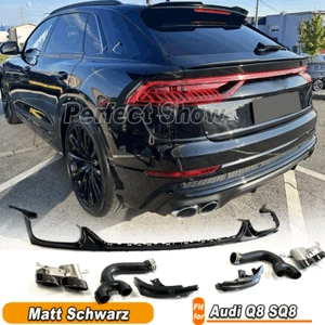 Difusor trasero negro para Audi Q8 SQ8 2019-22 parachoques trasero con embellecedores de amortiguación - Imagen 1 de 14