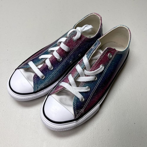 Sneakers basse Converse da bambino rosa blu Chuck Taylor All Star glitter a goccia US3