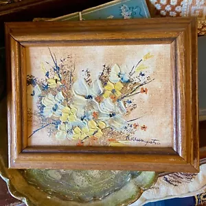 Vintage Blumengemälde Blumen 80er 70er klein signiert Norm Klumpstra Original Kunst - Bild 1 von 8