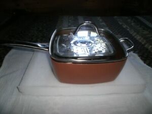 Copper Chef 9.5" Square Fry Pan with Glass Lid - Fry Basket & Steam Rack 