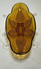 New Listing1950's Vintage Indiana Glass Co Deep Amber Stippled Leaf Decorative Relish Glass