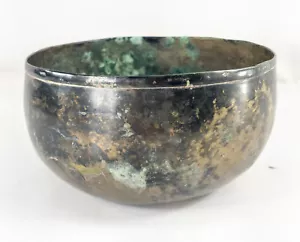 Antique Korean Verdigris Bronze Bowl Goryeo Dynasty Damaged - Picture 1 of 10