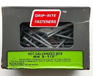 Grip Rite Hot Dipped Galvanized Nails 1lb Box 8d 2 -1/2" Approx. 122 Nails - Picture 1 of 4