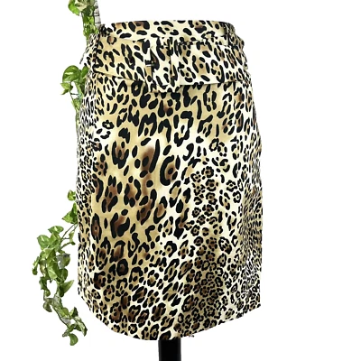 Saia Adrienne Vittadini 4 marrom preto dourado chita animal cinto lápis reto - Imagem 1 de 4