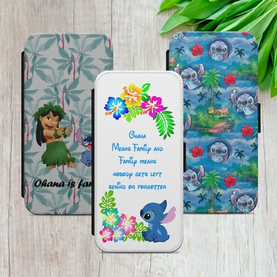 TROPICAL OHANA STITCH FLORAL FLIP WALLET PHONE CASE FOR IPHONE SAMSUNG HUAWEI - Image 1 of 4