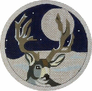 Needlepoint Handpainted Christmas Melissa Prince Reindeer in Woods 4" - Picture 1 of 1