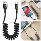 LED Braided Retractabl Data Wire LED Indicator Spring USB Cable  Type C Charger