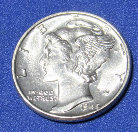 1945 10 Cents - Mercury Silver Dime - Almost Uncirculated Cover