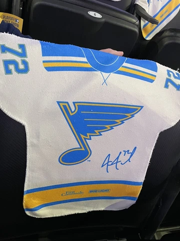 St Louis Blues 2022 Playoff Rally Towel First Round Game 3 Justin Faulk Cover