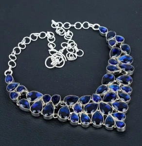 Blue Sapphire Gemstone 925 Sterling Silver Handmade Necklace Jewelry 18" - Picture 1 of 5