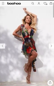 BOOHOO MOLLY SMITH CHIFFON ANIMAL FLORAL METAL TRIM MINI DRESS - SIZE 12 - BNWT - Picture 1 of 3