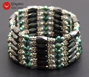 Pulsera de perlas naturales verde oscuro de 4-5 mm para mujer y hematita magnética 38"" br354 - Imagen 1 de 30