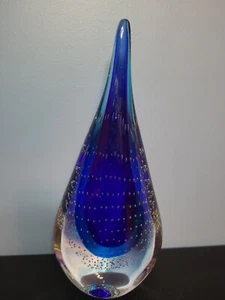 Vintage Murano (?) Träne Kunst Glas Skulptur 2 Ton Blau / Kontrollierte Blasen - Bild 1 von 15