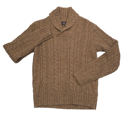 RRL Ralph Lauren Linen Blend Brown Aran-Knit Shawl-Collar Sweater Mens Medium - Image 1 of 4