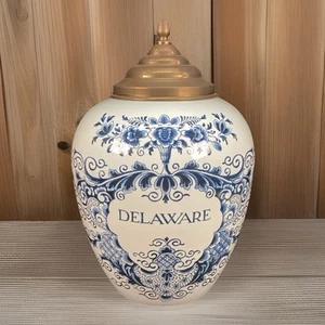 DELFT porcelana azul y blanco tarro de tabaco urna Delaware hecho en Holanda tapa de latón - Imagen 1 de 11