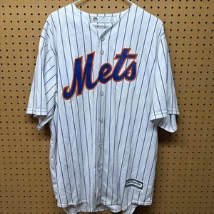 New York Mets Pinstripe Baseball Jersey Adult XL Majestic Cool Base Button Up - Picture 1 of 9