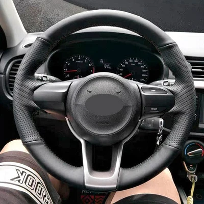 Black Steering Wheel Leather Cover For Kia Stonic 2017 2018 2019 2020 2021-2024 - Image 1 of 4