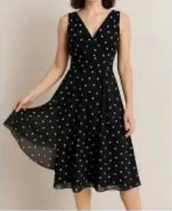 WHITE HOUSE BLACK MARKET BLACK WHITE POLKA DOT FIT & FLARE SLEEVELESS DRESS 6 - Picture 1 of 4