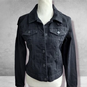 Mudd Black Demin Jacket Medium Juniors Destructed New With Tags - Picture 1 of 12