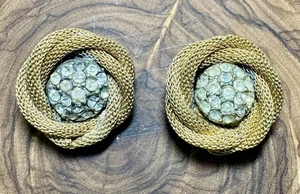 Pendientes de clip vintage con cuerda dorada texturizada diamantes de imitación HATTIE CARNEGIE RD6 - Imagen 1 de 10