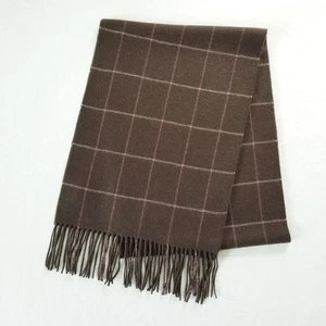 L.L. Bean Brown Pink Cream Windowpane Lambswool Fringed Scarf 12"W X 66"L - Picture 1 of 3