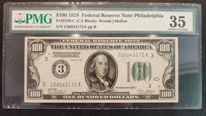 $100 1928 FEDERAL RESERVE NOTE PHILADELPHIA FR#2150-C PMG 35 CHOICE VERY FINE - Picture 1 of 5