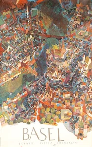 Vintage Basel Schweiz Plakat Markus Schneider um 1960 Luftbild Stadtansicht - Bild 1 von 3