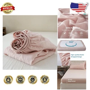 100% French Flax Linen Twin Fitted Sheet - Soft, Breathable, Machine Washable - Picture 1 of 10