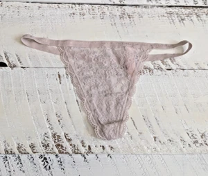 Victoria’s Secret taglia S perizoma a V vintage grigio rosa cotone lingerie pizzo - Foto 1 di 6