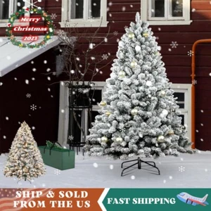 7.5ft Snow Flocked Artificial Christmas Tree Hinged Pine w/LED Light Xmas Decor - Picture 1 of 14