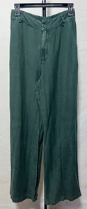 YFB Women Linen Blend Medium Green Pants Wide Leg Elastic Waist New NWT - Picture 1 of 9