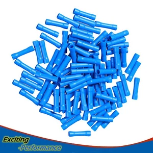 100Pcs Car Audio/Alarm Wire Butt Connector Terminals 16-14 AWG GA Gauge Blue - Picture 1 of 5