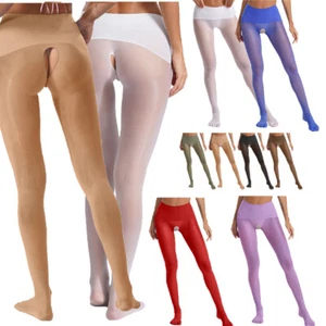 Women Trousers See Through Leggings Glossy Stockings Crotchless Hosiery Sexy - Picture 1 of 86