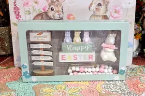 EASTER Tier Tray Decor Bunny, Wood Bead Garland, Two Easter Signs Set of 4 - Picture 1 of 8