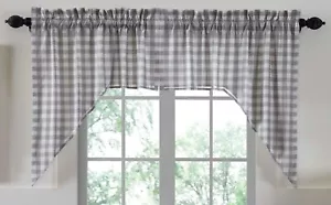 Window Swag Set grau & weiß Gingham Annie Country Buffalo Karo Baumwolle gefüttert - Bild 1 von 12