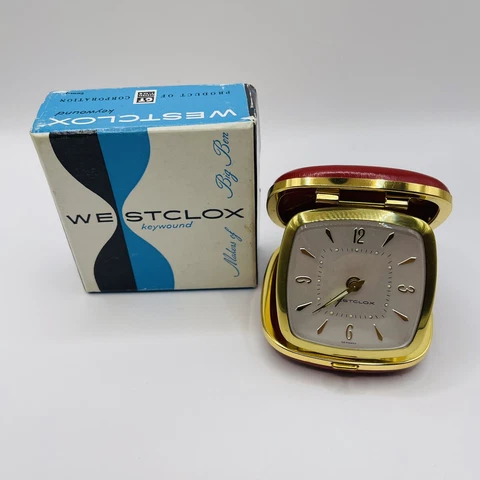 Vintage Westclox Travel Alarm Clock Made in Germany Teal With Original Box Works Cover