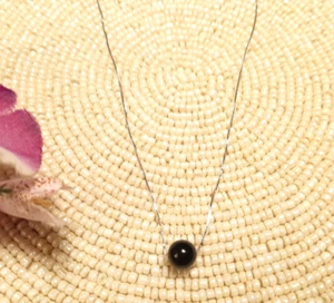 FLOATING BLACK ONYX PENDANT 16" STERLING SILVER BOX CHAIN NECKLACE ~ 925 ITALY - Picture 1 of 4
