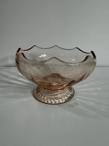 Vintage gerahmt rosa Glas Blumenmuster geätzte Fußschale 7 Zoll quer 4 1/2 Zoll hoch - Bild 1 von 2