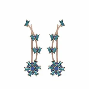 3.88ct Natural Blue Topaz Sapphire Floral Ear Cuff Earring 14k Rose Gold Jewelry - Picture 1 of 3