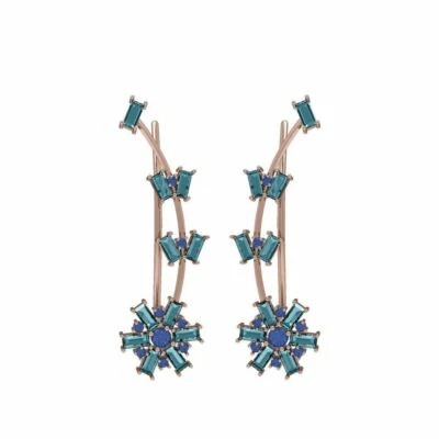 Pendientes de oro rosa de 14 k con brazalete floral de zafiro con topacio azul natural de 3,88 quilates Foto 1 de 3