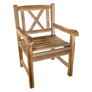 Nordic Style Teak Wood Natural Garden/Patio Outdoor Dining Chair with Arm Rests - Picture 1 of 6