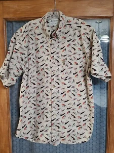 Columbia Mens Short Sleeve Button Down Shirt Beige Fly Fishing Flies Lures XL - Picture 1 of 10